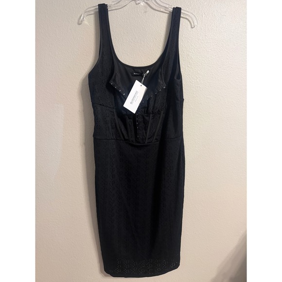 BloomChic Dresses & Skirts - Bloomchic Black Eyelet Corset Midi Dress Hook & Eye Front Size 16 Sleeveless